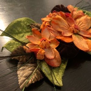 Velvet flower hair clip orange brown green